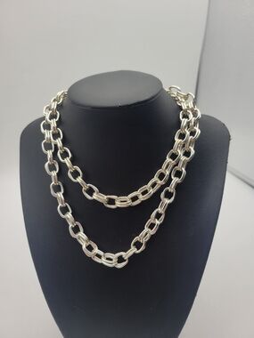 Monet Heavy Silver-Tone Double Strand Link Necklace